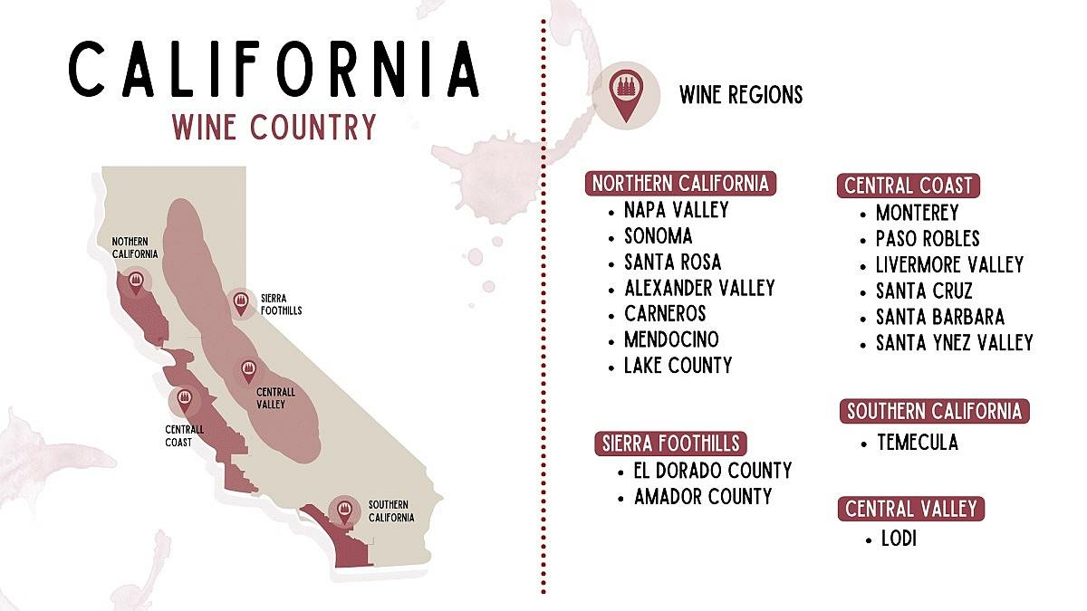 Kalifornia borvidékei térkép